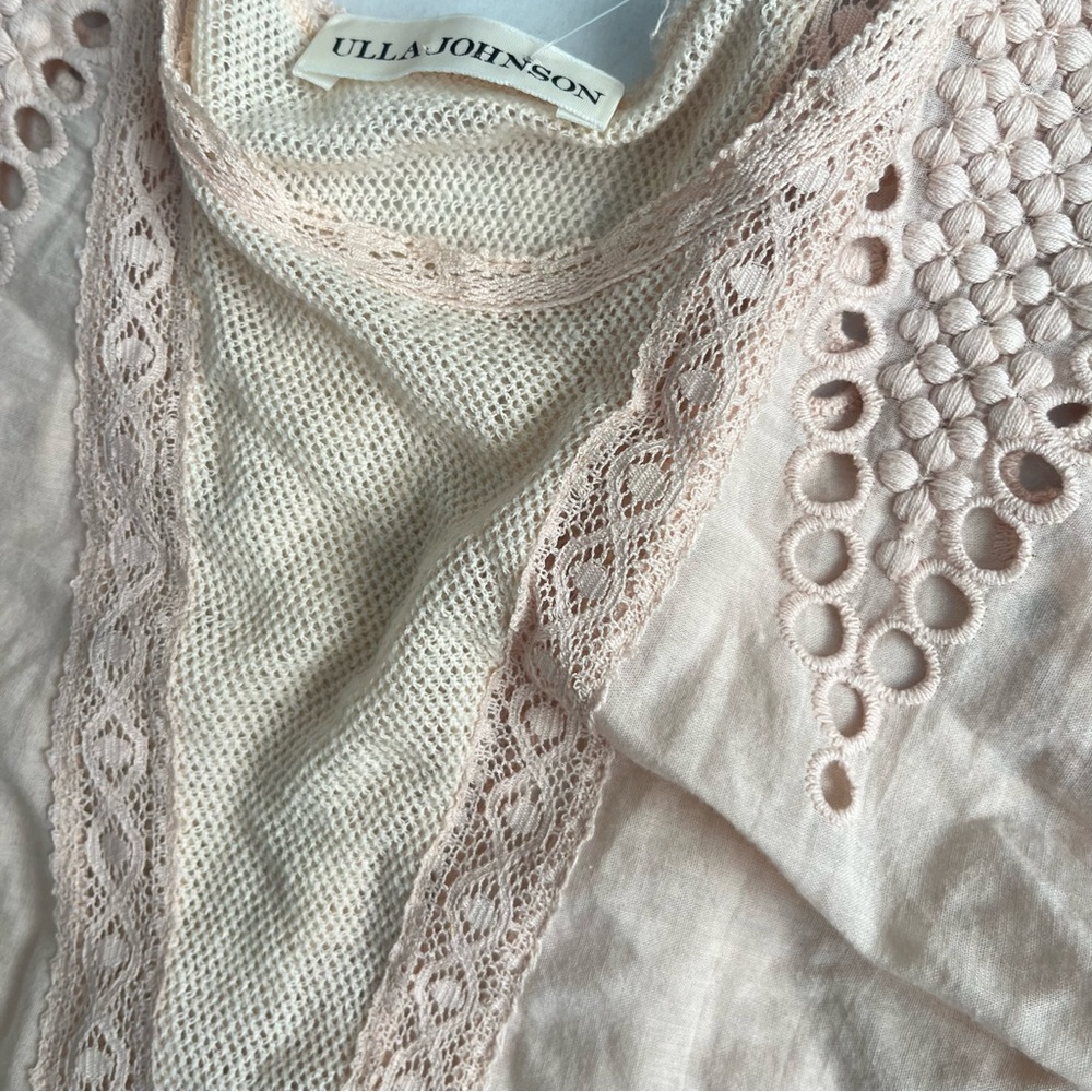 Ulla Johnson Pale Pink Maryse Blouse Size 6 100% Cotton Eyelet Boho Top - Picture 3 of 6